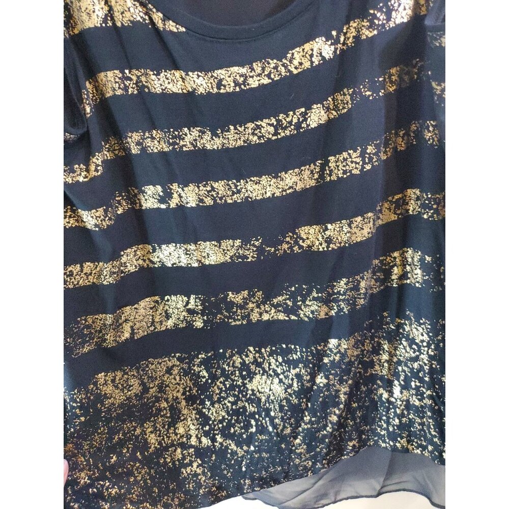 Lane Bryant Black Metallic Gold Striped High Low Tank Cross Back Sz 18/20 - Picture 2 of 9